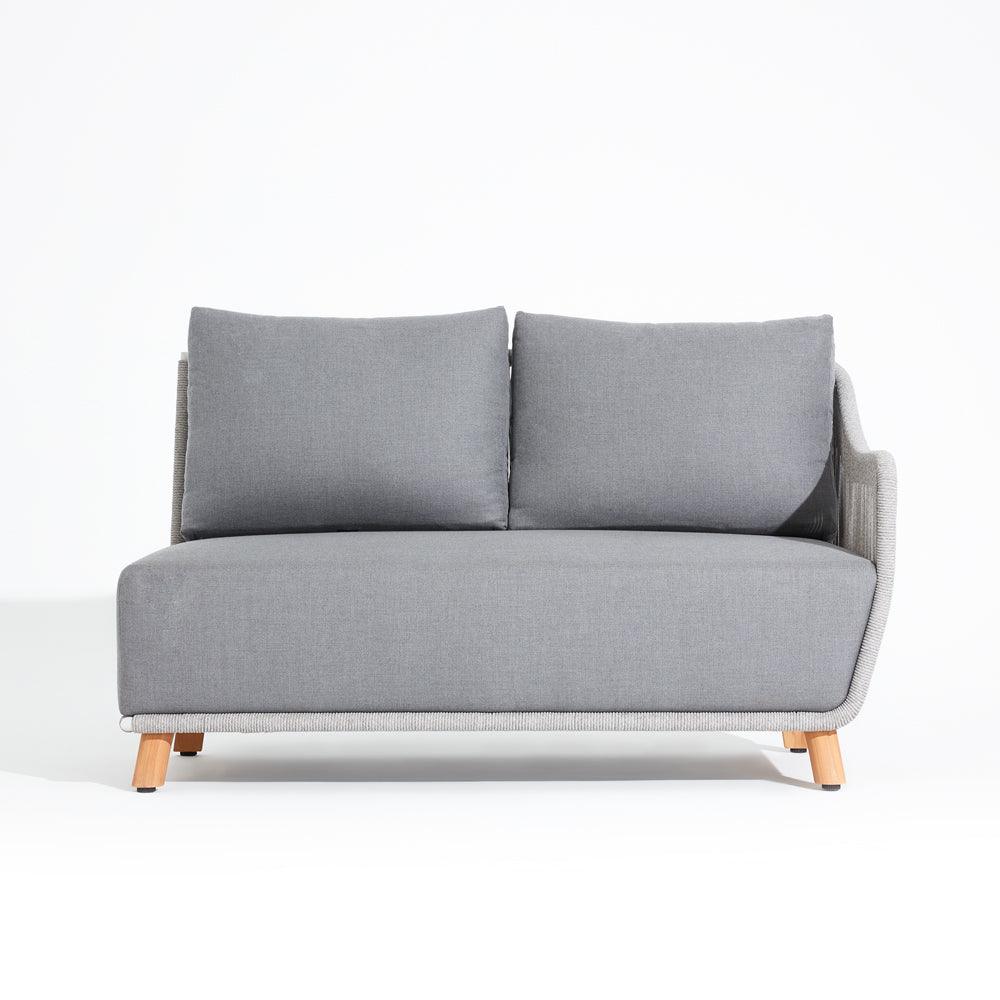 Natural - Sequoia Right Arm Sofa teak leg, aluminum frame, grey cushions，white background, Front view-Sunsitt Signature