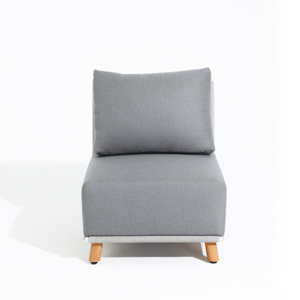 Natural - Shasta Single Armless Sofa Chair, aluminum frame, grey cushions，white background, right angle-Sunsitt Signature