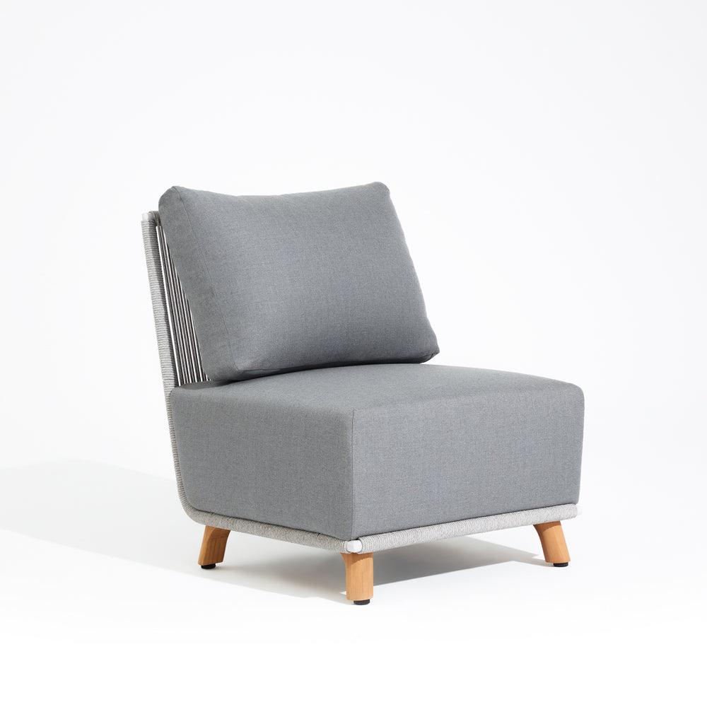Natural - Shasta Single Armless Sofa Chair ,aluminum frame, grey cushions，white background, right angle-Sunsitt Signature