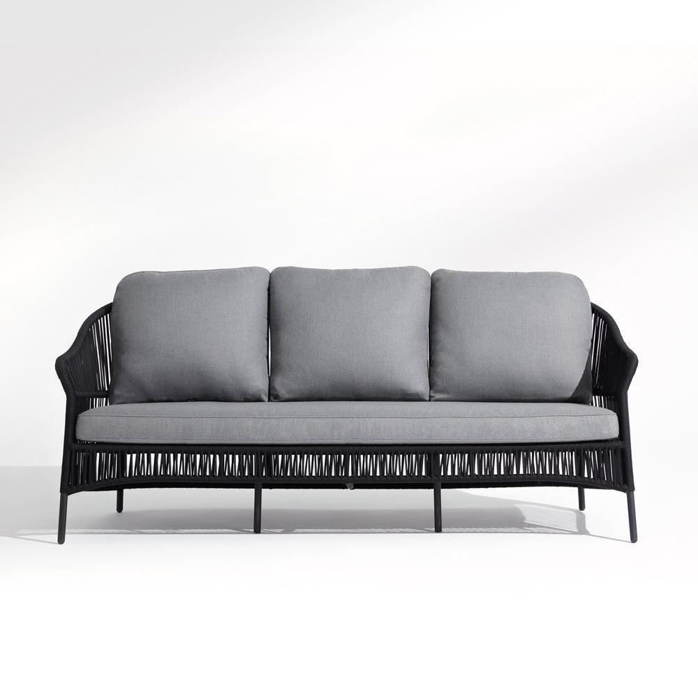 Wonder - Balboa 3-Seater Sofa, black rope design, grey & Soft cushion,aluminum frame - Sunsitt Signature