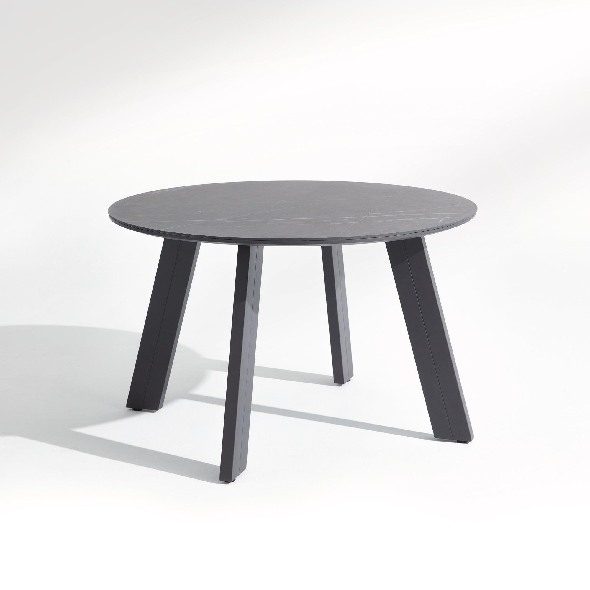 Wonder-Dining table for 4 people, aluminum frame,grey finish, sintered stone tabletop front view - Sunsitt Signature