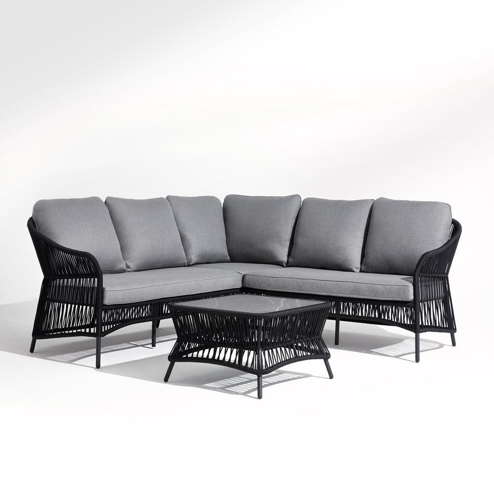 Wonder - Sectional set,1 left arm sofa, 1 right arm sofa, 1 corner sofa, 1 coffee table, black finish, grey cushion-Sunsitt Signature