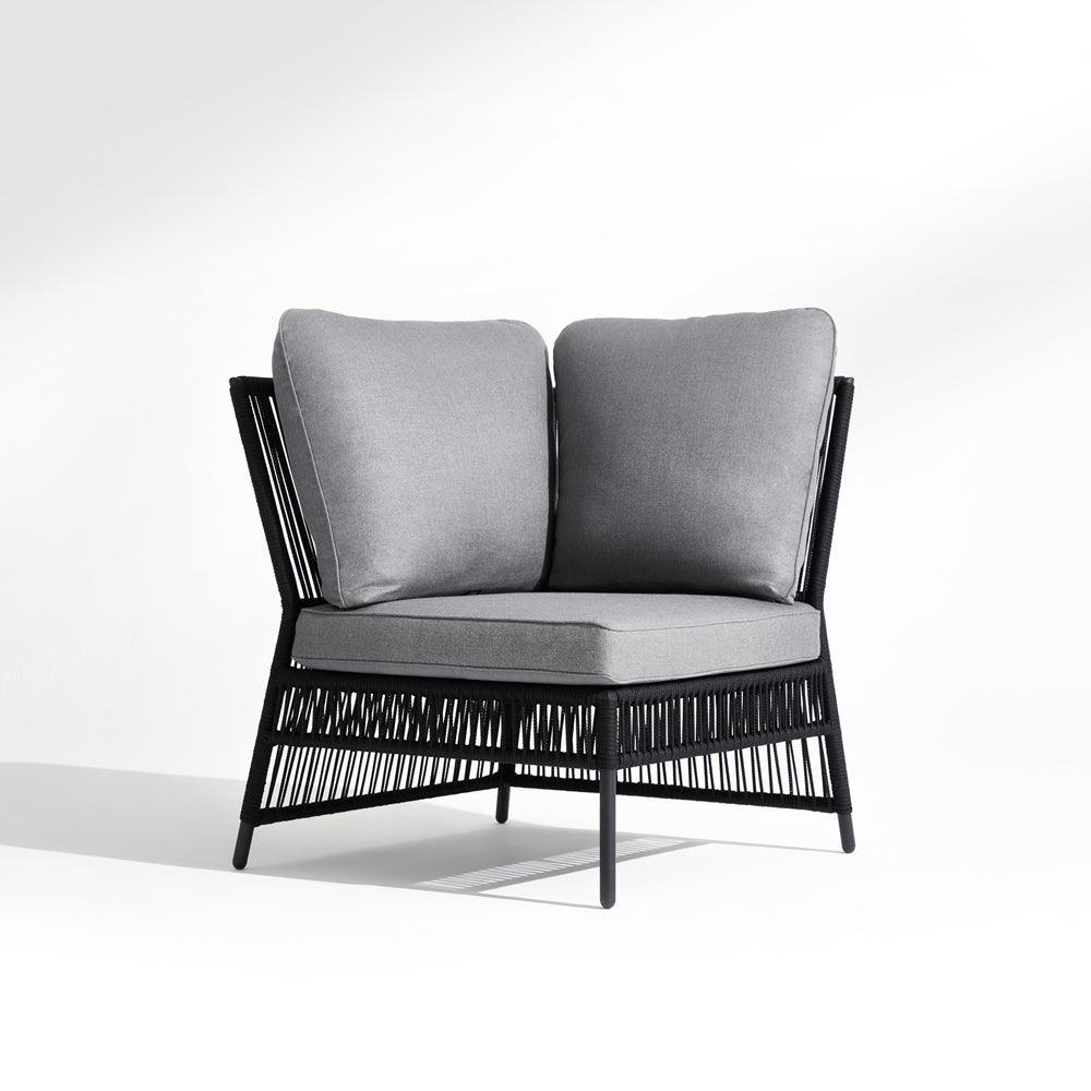 Wonder - corner sofa black rope design, grey & Soft cushion,aluminum frame,white background,front-Sunsitt Signature